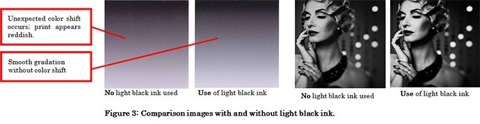 Figure 3: Comparison images with and without light black ink.
