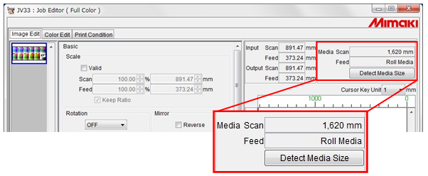 The media width shown on the screen is different from the one