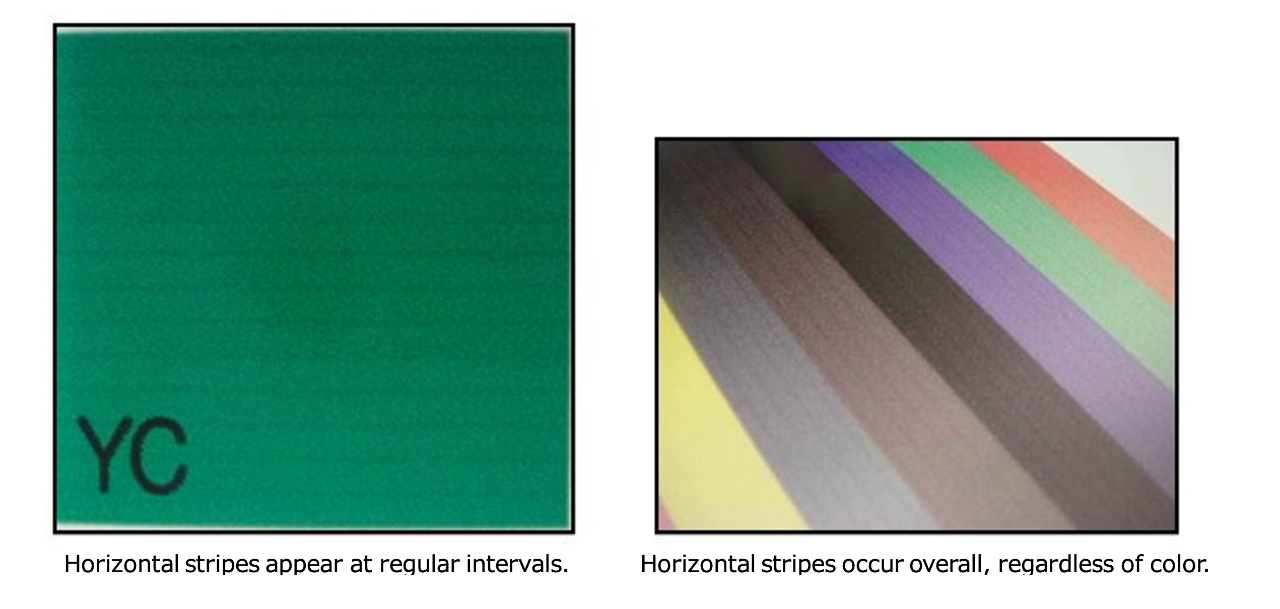 Horizontal stripes appear on the printed material. | About